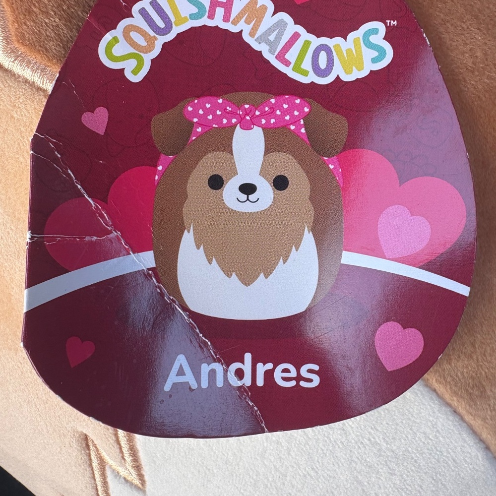 Squishmallows Andres Dog Plush Pink Heart Headband Valentine 12” NWT - Picture 3 of 6